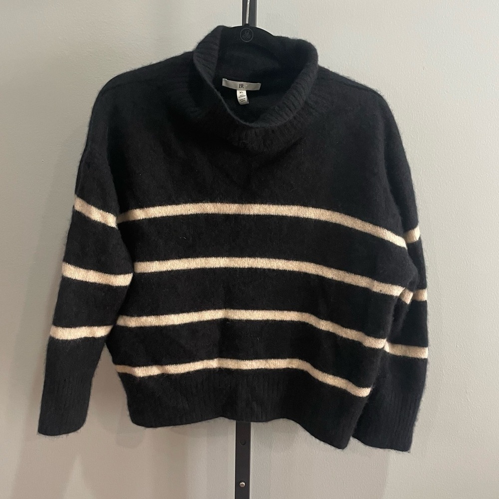 Banana Republic Black and Tan 100% Cashmere Pull Over Striped Sweater Size XL